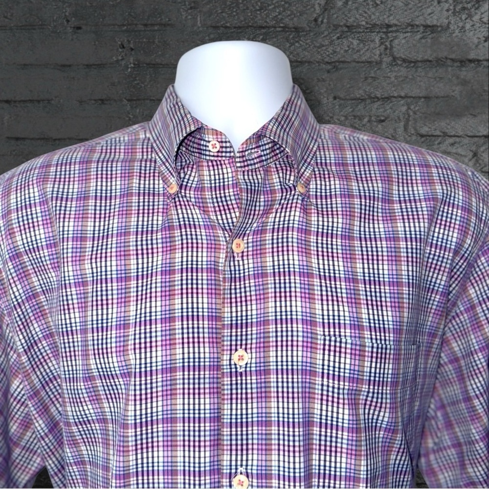 Peter Millar Classic Fit Cotton Sport Shirt Multicolor Plaid MS13W106CBL Men’s L